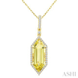 16X6 MM Evoque Gemstones Hexagon Shape Lemon Quartz and 1/5 Ctw Round Cut Diamond Semi-Precious Pendant With Chain in 10K Yellow Gold