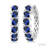 4X3 MM Oval Cut Sapphire and 1/4 Ctw Round Cut Diamond Precious Hoop Earrings in 14K White Gold