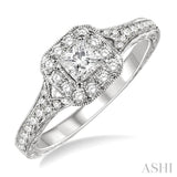 5/8 Ctw Diamond Engagement Ring with 1/4 Ct Princess Cut Center Stone in 14K White Gold