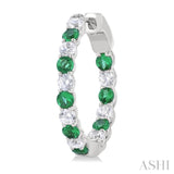 2.4 MM Round Shape Emerald and 5/8 Ctw Interior & Exterior Round Cut Diamond Precious Hoop Earrings in 14K White Gold