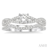 1/2 Ctw Diamond Wedding Set with 3/8 Ctw Round Cut Engagement Ring and 1/10 Ctw Wedding Band in 14K White Gold