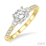7/8 Ctw Pear and Round Cut Diamond Engagement Ring With 1/2 Ct Round Cut Center Stone in 14K Yellow and White Gold