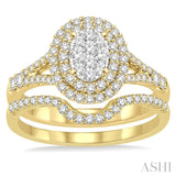 7/8 Ctw Lovebright Round Cut Diamond Wedding Set With 3/4 Ctw Oval Shape Engagement Ring and 1/6 Ctw Wedding Band in 14K Yellow and White Gold