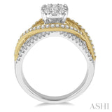 7/8 Ctw Round Diamond Lovebright Crossover Shank Engagement Ring in 14K White and Yellow Gold
