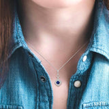 5X5 MM Cushion Shape Sapphire and 1/5 Ctw Round Cut Diamond Precious Pendant With Chain in 14K White Gold