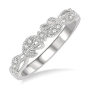 1/20 Ctw Floral Lattice Shank Round Cut Diamond Wedding Band in 14K White Gold