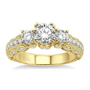 1 1/6 Ctw Tri Stone Semi-Mount Diamond Engagement Ring in 14K Yellow Gold