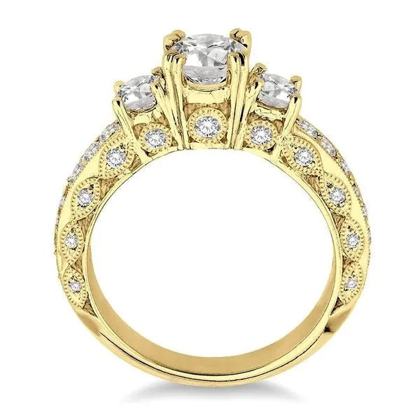 1 1/6 Ctw Tri Stone Semi-Mount Diamond Engagement Ring in 14K Yellow Gold