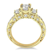 1 1/6 Ctw Tri Stone Semi-Mount Diamond Engagement Ring in 14K Yellow Gold