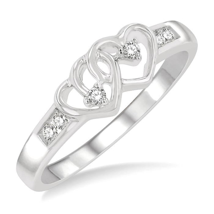 1/10 Ctw Twin Hearts Diamond Ring in 10K White Gold