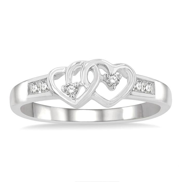 1/10 Ctw Twin Hearts Diamond Ring in 10K White Gold