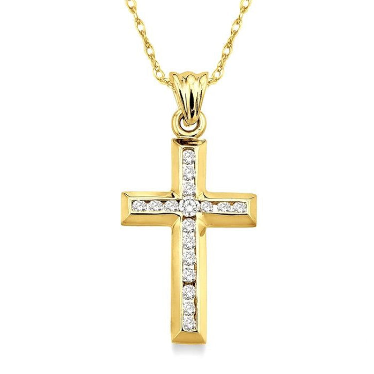 1/4 Ctw Round Cut Diamond Cross Pendant in 14K Yellow Gold with Chain