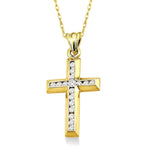 Load image into Gallery viewer, 1/4 Ctw Round Cut Diamond Cross Pendant in 14K Yellow Gold with Chain