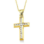 Load image into Gallery viewer, 1/4 Ctw Round Cut Diamond Cross Pendant in 10K Yellow Gold with Chain
