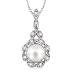Load image into Gallery viewer, 6.5 MM Cultured Pearl and 1/10 Ctw Round Cut Diamond Pendant in 14K White Gold with Chain