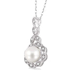 Load image into Gallery viewer, 6.5 MM Cultured Pearl and 1/10 Ctw Round Cut Diamond Pendant in 14K White Gold with Chain