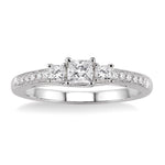 Load image into Gallery viewer, 3/8 Ctw Diamond Engagement Ring with 1/5 Ct Princess Cut Center Stone in 14K White Gold
