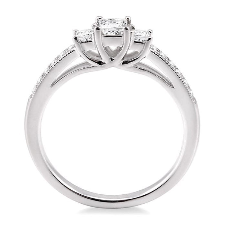 3/8 Ctw Diamond Engagement Ring with 1/5 Ct Princess Cut Center Stone in 14K White Gold