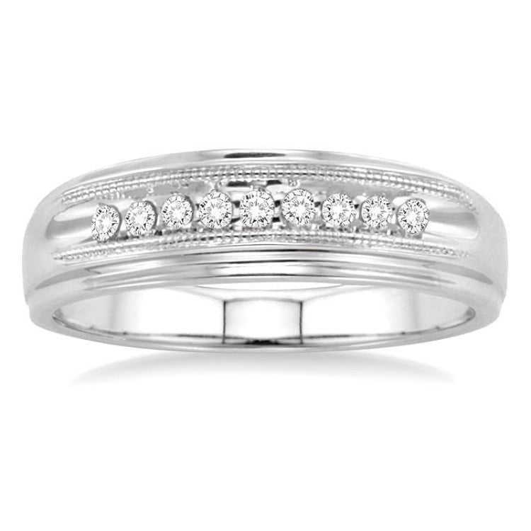 1/8 Ctw Round Cut Diamond Men's Ring in 10K White Gold