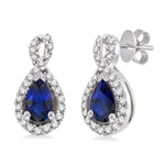 Load image into Gallery viewer, 5x3 MM Pear Shape Sapphire and 1/6 Ctw Round Cut Diamond Earrings in 14K White Gold