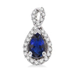 Load image into Gallery viewer, 5x3 MM Pear Shape Sapphire and 1/6 Ctw Round Cut Diamond Earrings in 14K White Gold