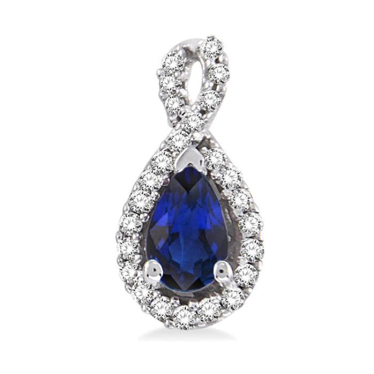 5x3 MM Pear Shape Sapphire and 1/6 Ctw Round Cut Diamond Earrings in 14K White Gold