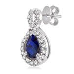 Load image into Gallery viewer, 5x3 MM Pear Shape Sapphire and 1/6 Ctw Round Cut Diamond Earrings in 14K White Gold