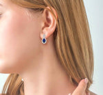 Load image into Gallery viewer, 5x3 MM Pear Shape Sapphire and 1/6 Ctw Round Cut Diamond Earrings in 14K White Gold