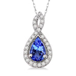 Load image into Gallery viewer, 6x4 MM Pear Shape Tanzanite and 1/10 Ctw Round Cut Diamond Pendant in 14K White Gold with Chain