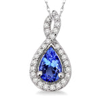 Load image into Gallery viewer, 6x4 MM Pear Shape Tanzanite and 1/10 Ctw Round Cut Diamond Pendant in 14K White Gold with Chain
