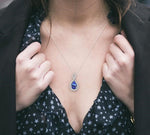 Load image into Gallery viewer, 6x4 MM Pear Shape Tanzanite and 1/10 Ctw Round Cut Diamond Pendant in 14K White Gold with Chain