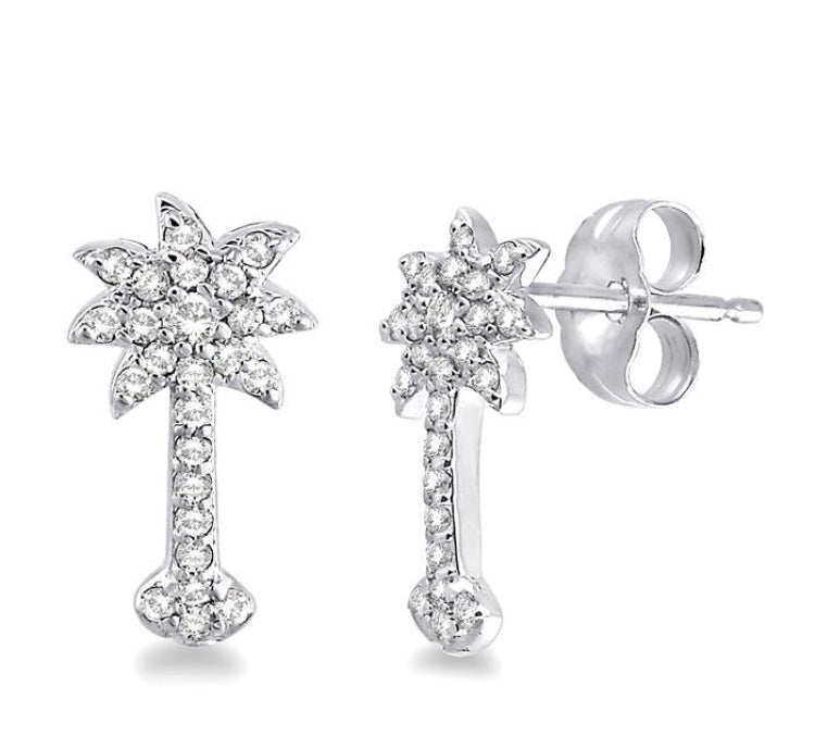 1/4 Ctw Round Cut Diamond Palm Tree Earrings in 14K White Gold