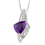Load image into Gallery viewer, 8x8 MM Trillion Cut Amethyst and 1/20 Ctw Round Cut Diamond Pendant in 10K White Gold with Chain