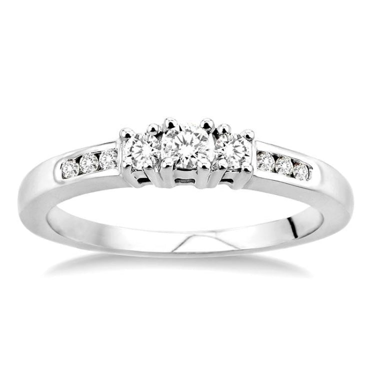 1/4 Ctw Nine Stone Round Cut Diamond Engagement Ring in 14K White Gold