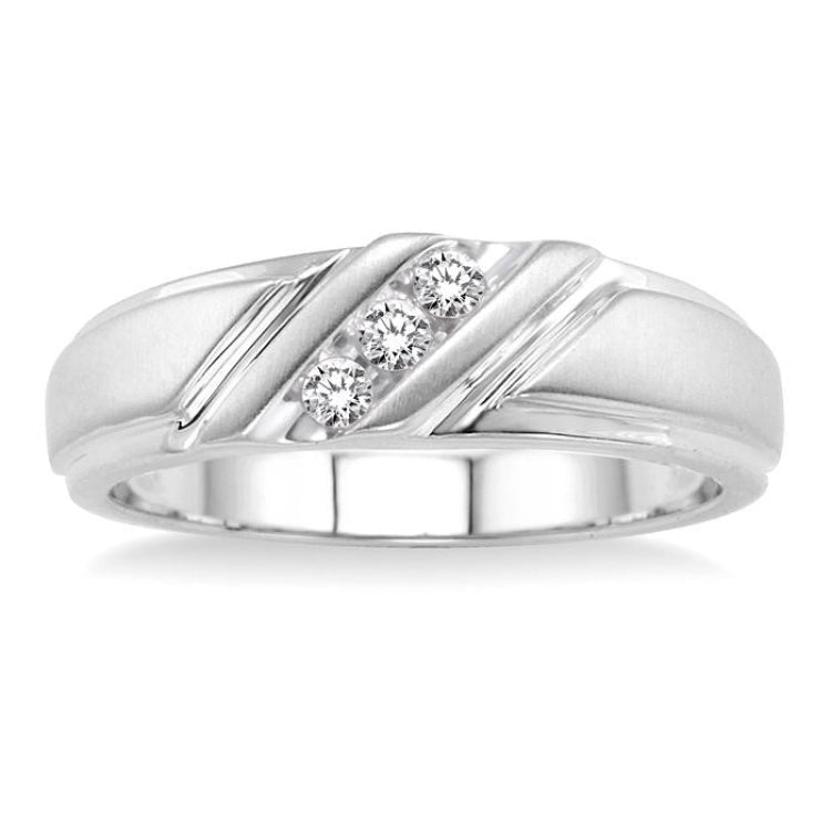 1/8 Ctw Round Cut Diamond Men's Band in 14K White Gold