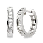 Load image into Gallery viewer, 1/10 Ctw Baguette Cut Diamond Huggie Earrings in 14K White Gold
