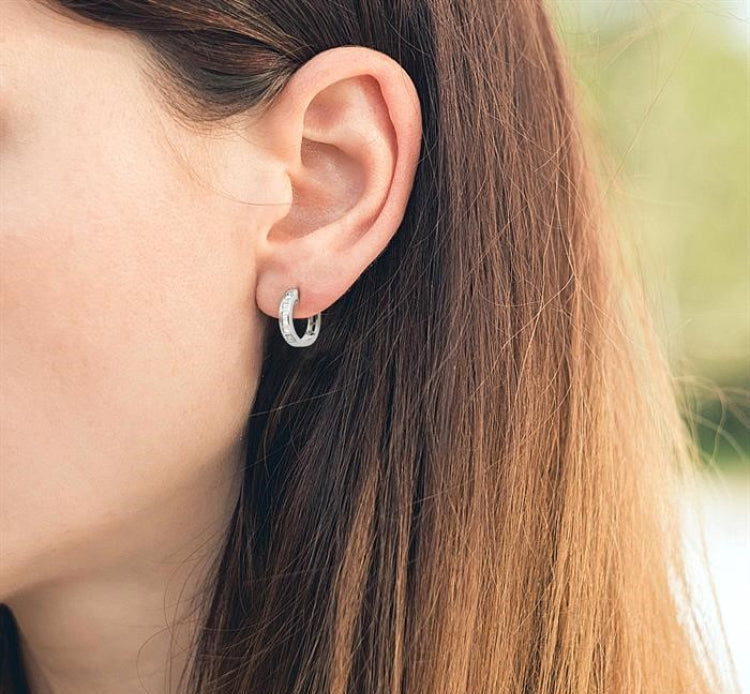 1/10 Ctw Baguette Cut Diamond Huggie Earrings in 14K White Gold
