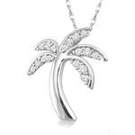 Load image into Gallery viewer, 1/4 Ctw Palm Tree Round Cut Diamond Pendant in 14K White Gold with Chain