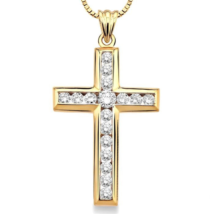 1 Ctw Round Cut Diamond Cross Pendant in 14K Yellow Gold with Chain