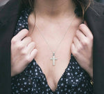 Load image into Gallery viewer, 1/4 Ctw Round Cut Diamond Cross Pendant in 14K White Gold with Chain