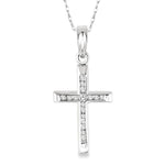 Load image into Gallery viewer, 1/10 Ctw Single Cut Diamond Cross Pendant in 14K White Gold with Chain