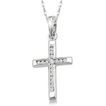 Load image into Gallery viewer, 1/10 Ctw Single Cut Diamond Cross Pendant in 14K White Gold with Chain