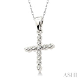 1/10 Ctw Round Cut Diamond Cross Petite Pendant in 14K White Gold with Chain