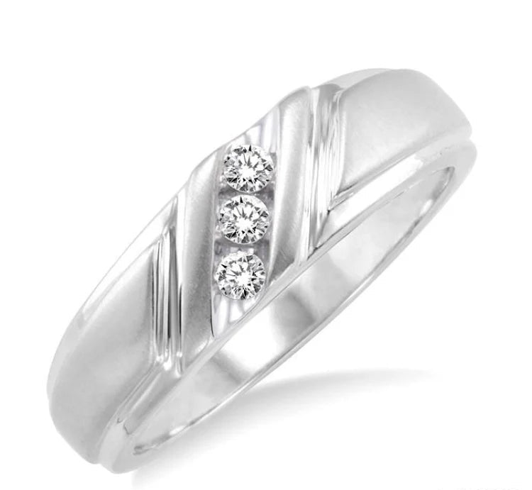 1/8 Ctw Round Cut Diamond Men's Band in 10K White Gold