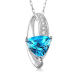 Load image into Gallery viewer, 8x8 MM Trillion Cut Blue Topaz and 1/20 Ctw Round Cut Diamond Pendant in 10K White Gold with Chain