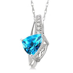 Load image into Gallery viewer, 8x8 MM Trillion Cut Blue Topaz and 1/20 Ctw Round Cut Diamond Pendant in 10K White Gold with Chain