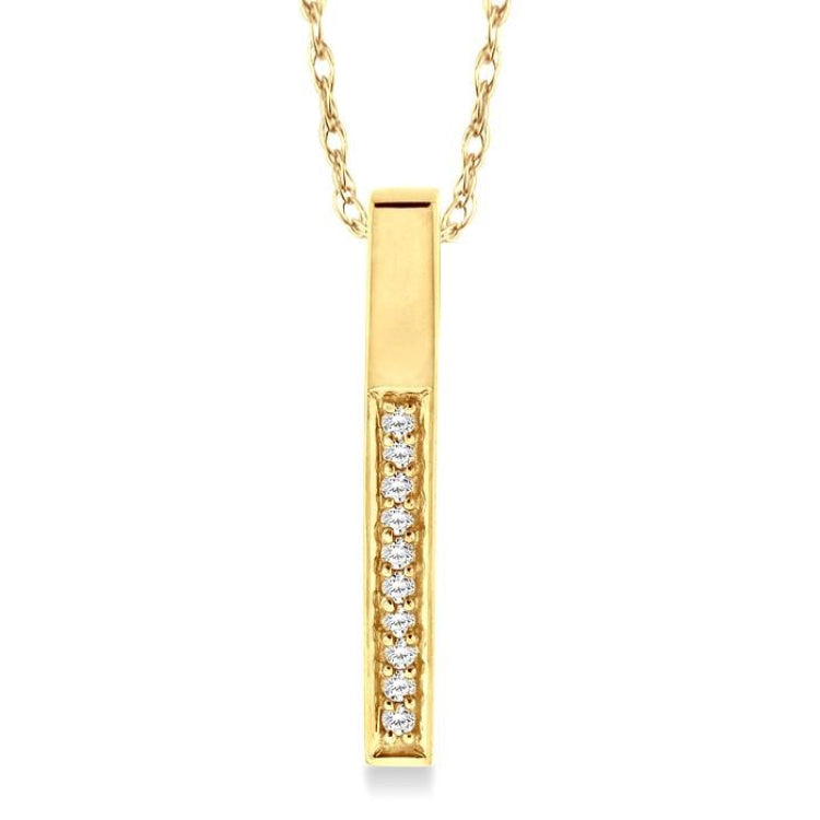 1/10 Ctw Round Cut Diamond Stick Pendant in 10K Yellow Gold with Chain