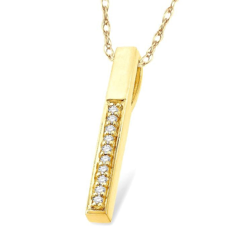 1/10 Ctw Round Cut Diamond Stick Pendant in 10K Yellow Gold with Chain