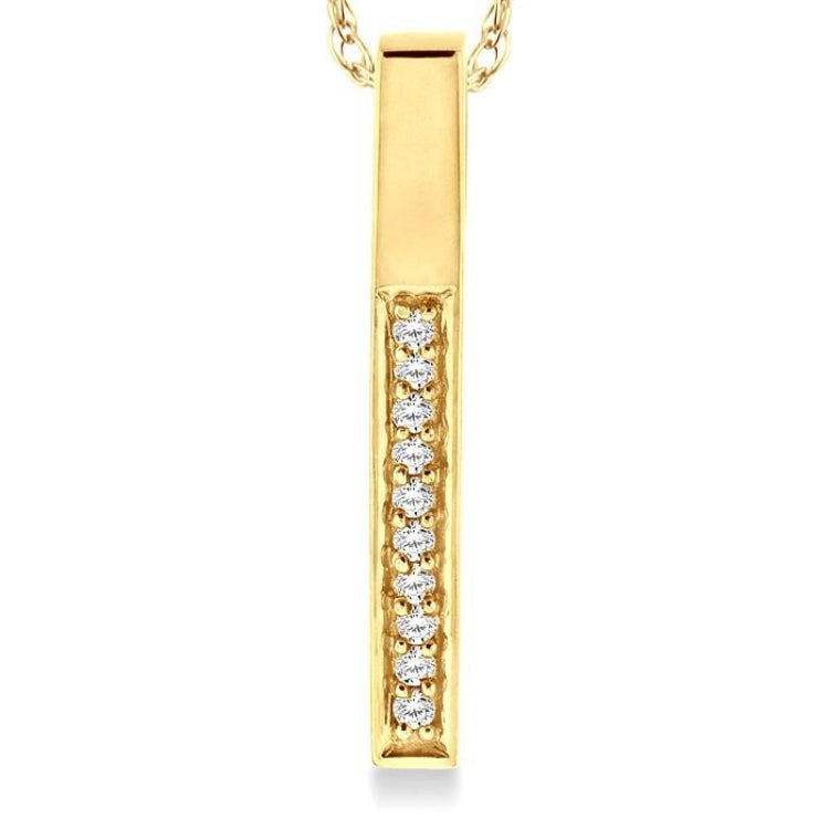 1/10 Ctw Round Cut Diamond Stick Pendant in 10K Yellow Gold with Chain