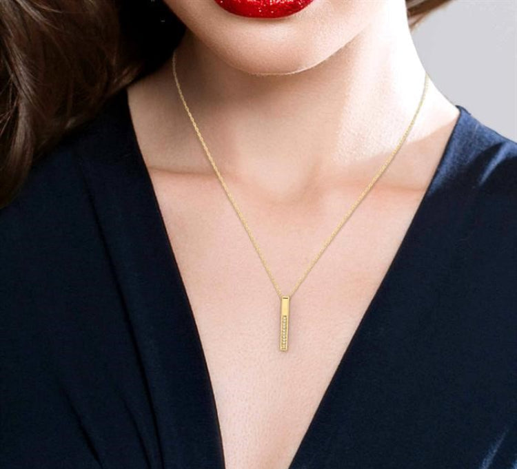 1/10 Ctw Round Cut Diamond Stick Pendant in 10K Yellow Gold with Chain